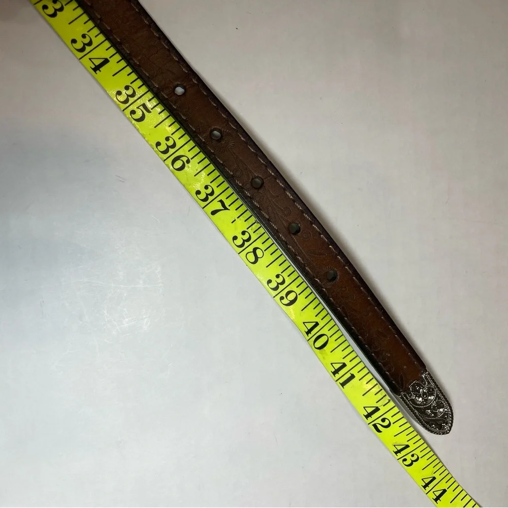 Belt women’s western with silver accents. Floral etched design. 43” long. Used. - Picture 7 of 8